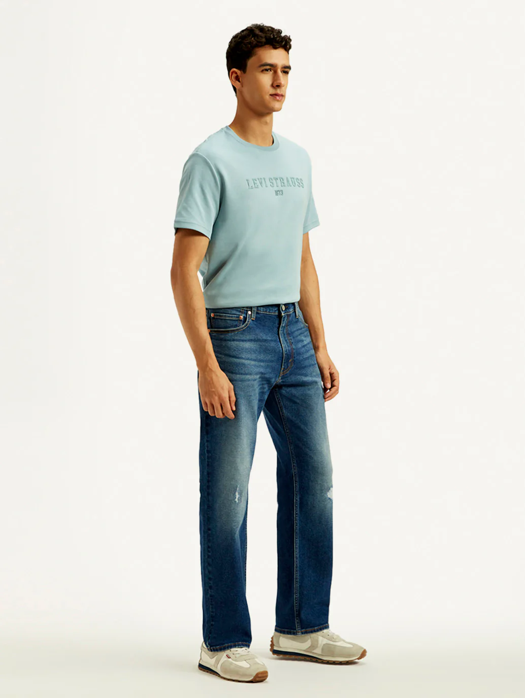 Men's 555 Med Indigo Relaxed Straight Fit Mid Rise Jeans - Image 8