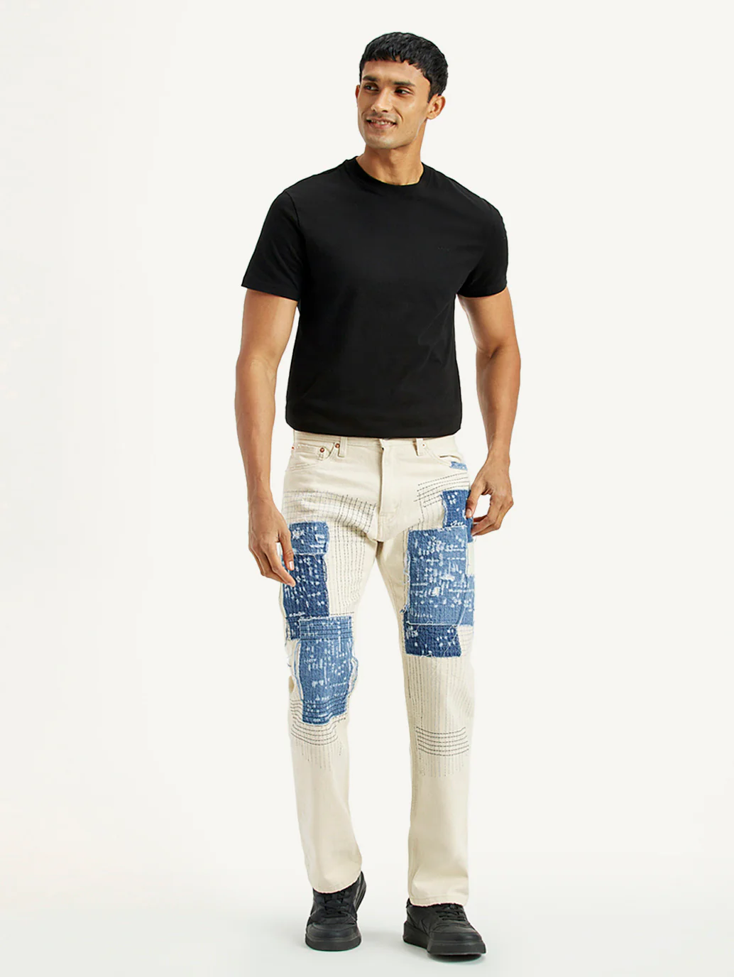 Men's 555 Off White Relaxed Straight Fit Mid Rise Jeans - Image 2