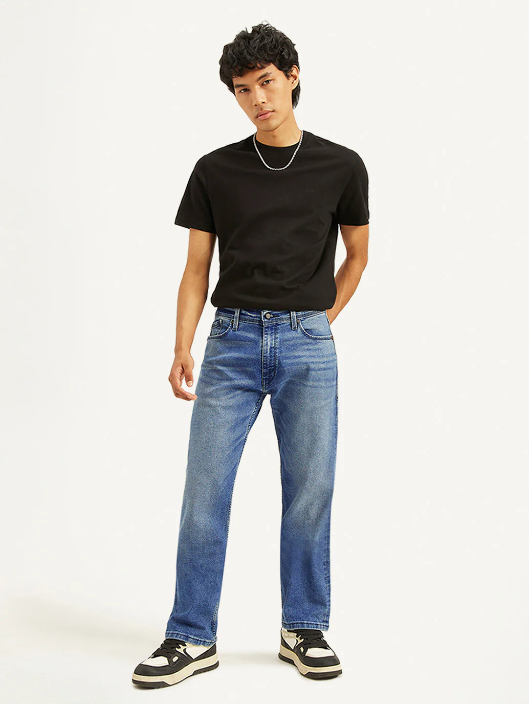 Men's 555 Blue Relaxed Straight Fit Mid Rise Jeans - Image 3