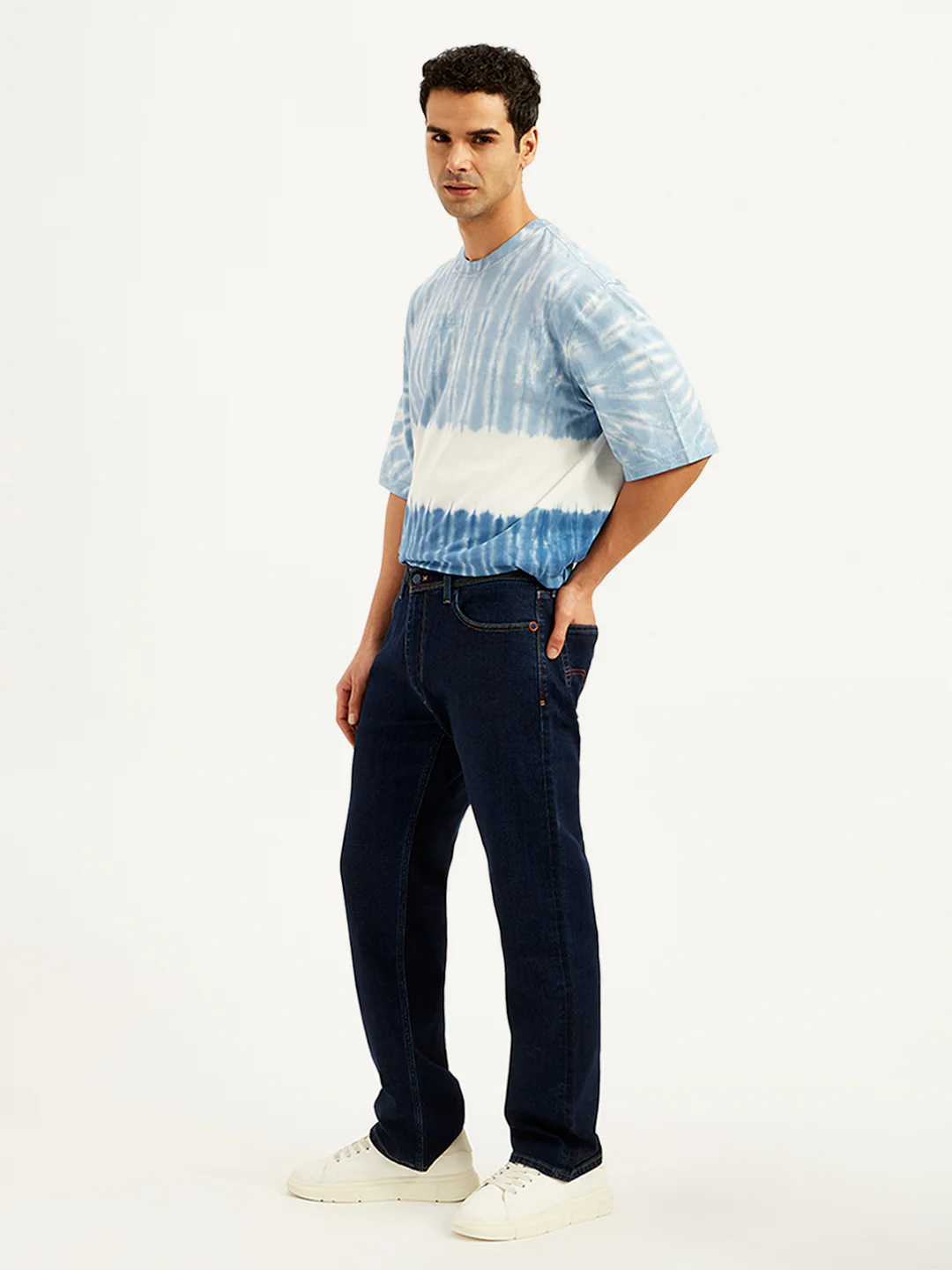 Men's 555 Navy Blue Relaxed Straight Mid Rise Utility Jeans - Image 6