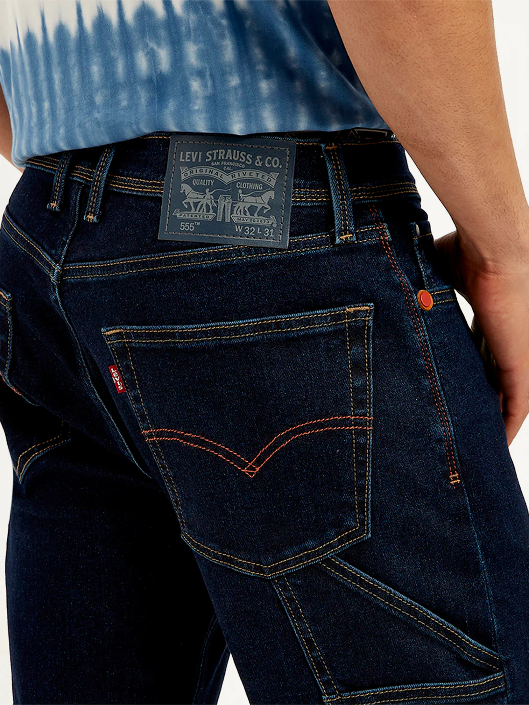 Men's 555 Navy Blue Relaxed Straight Mid Rise Utility Jeans - Image 7