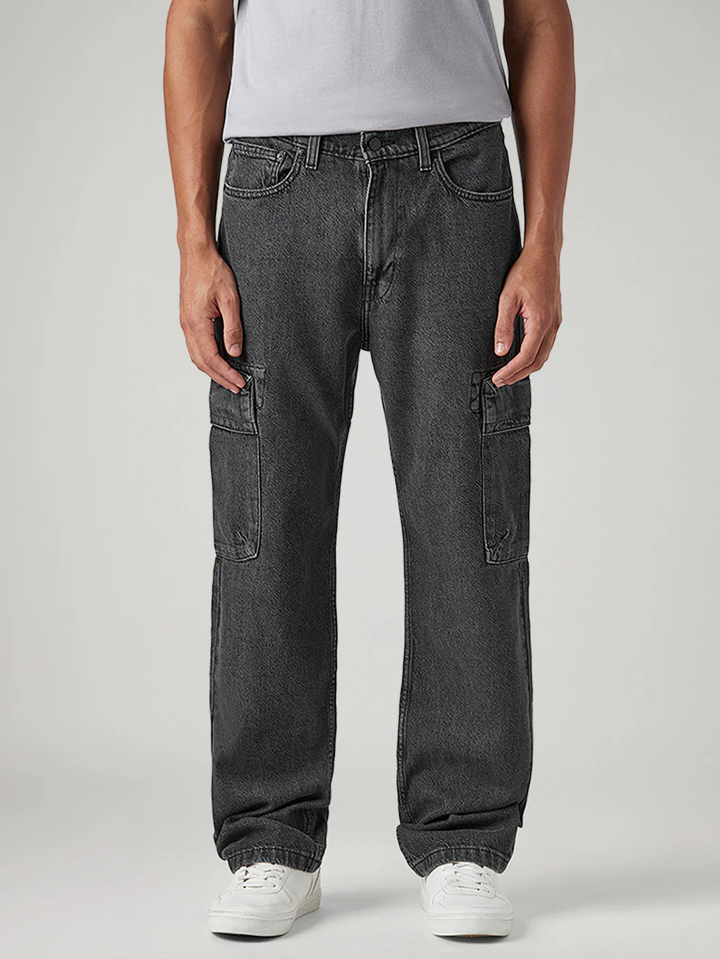Men's 565 Charcoal Grey Loose Fit Mid Rise Cargos - Image 3