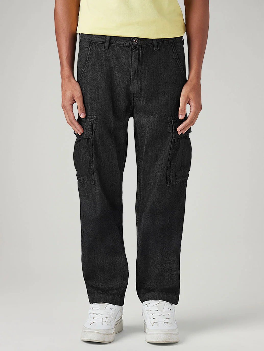 Men's 568 Black Loose Fit Mid Rise Cargos - Image 3