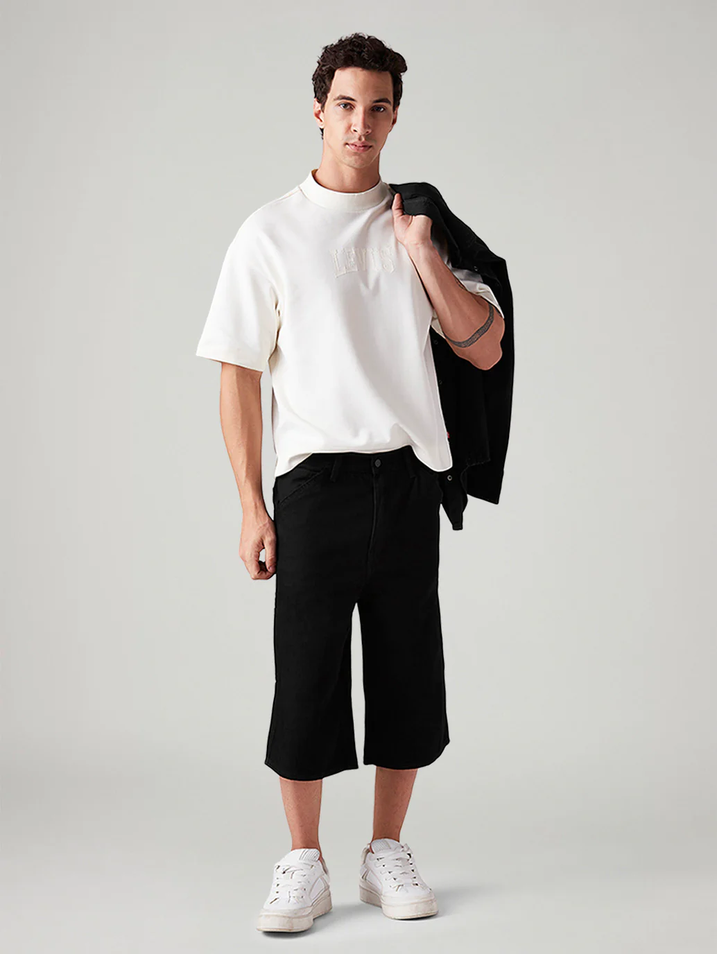 Men's 568 Black Loose Fit Mid Rise Shorts