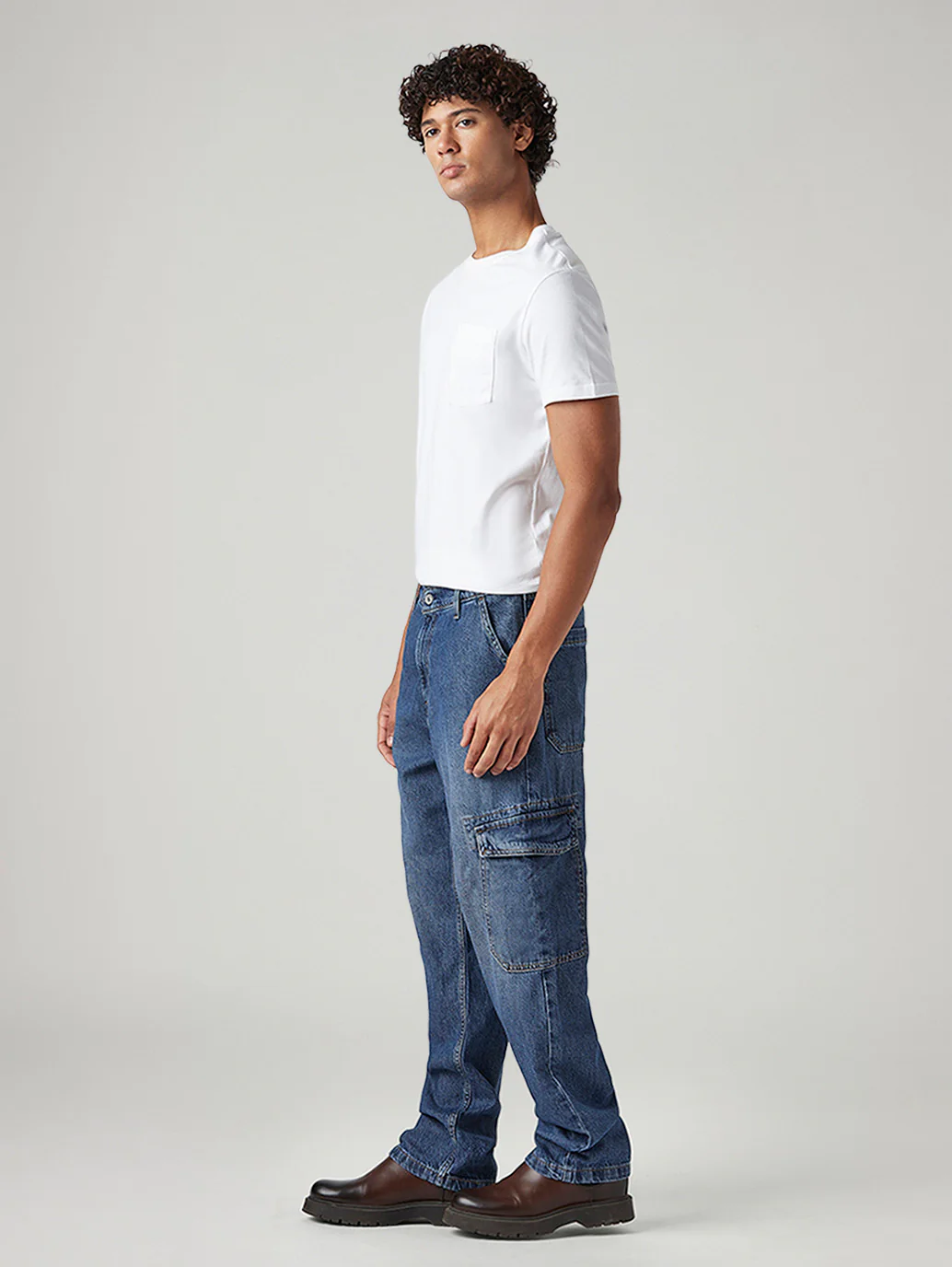 Men's 568 Blue Loose Fit Mid Rise Cargos - Image 6