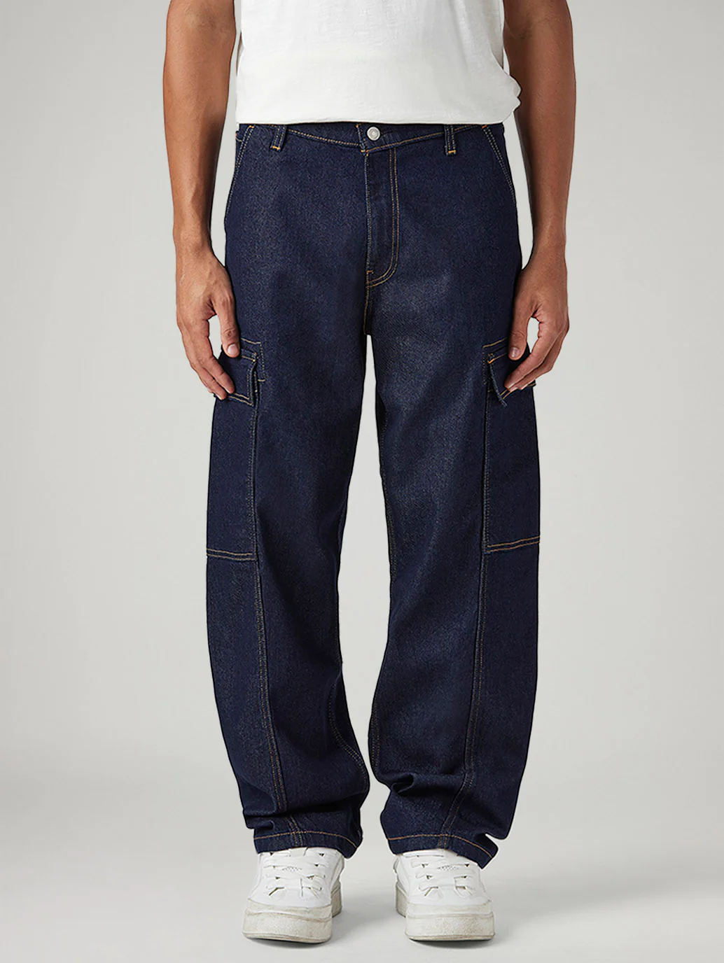 Men's 578 Dark Blue Baggy Fit Mid Rise Cargos - Image 3