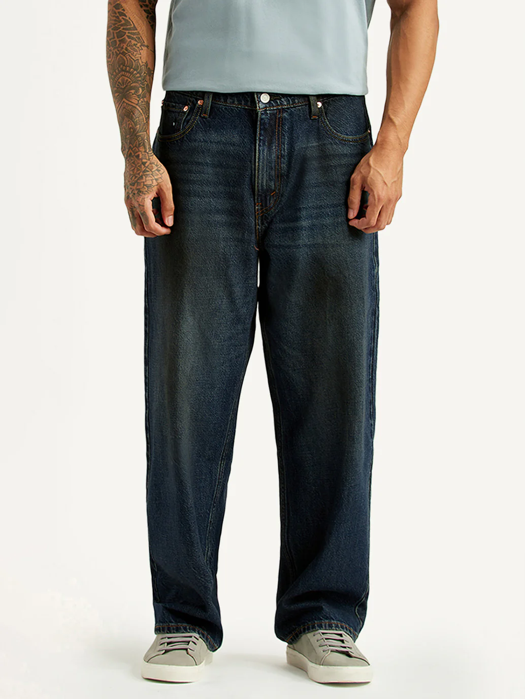 Men's Tinted 578 Dark Blue Baggy Fit Mid Rise Jeans - Image 3