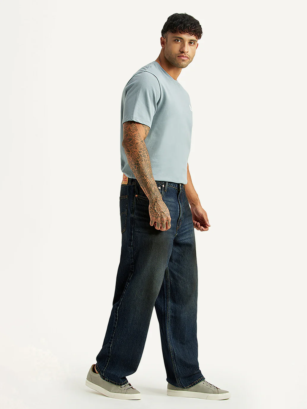 Men's Tinted 578 Dark Blue Baggy Fit Mid Rise Jeans - Image 7