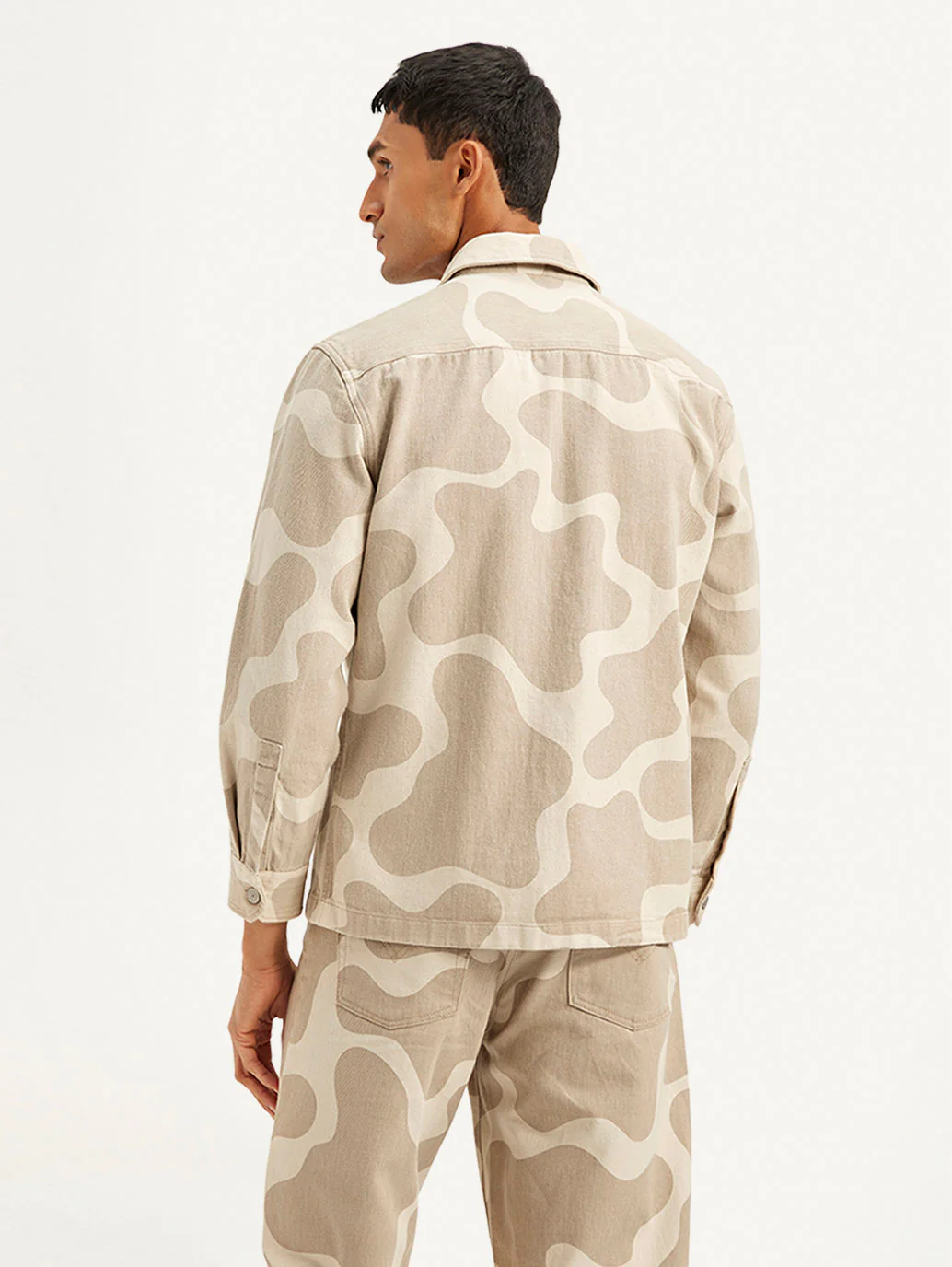 Men's Abstract Beige Relaxed Fit Utility Overshirt - Image 4