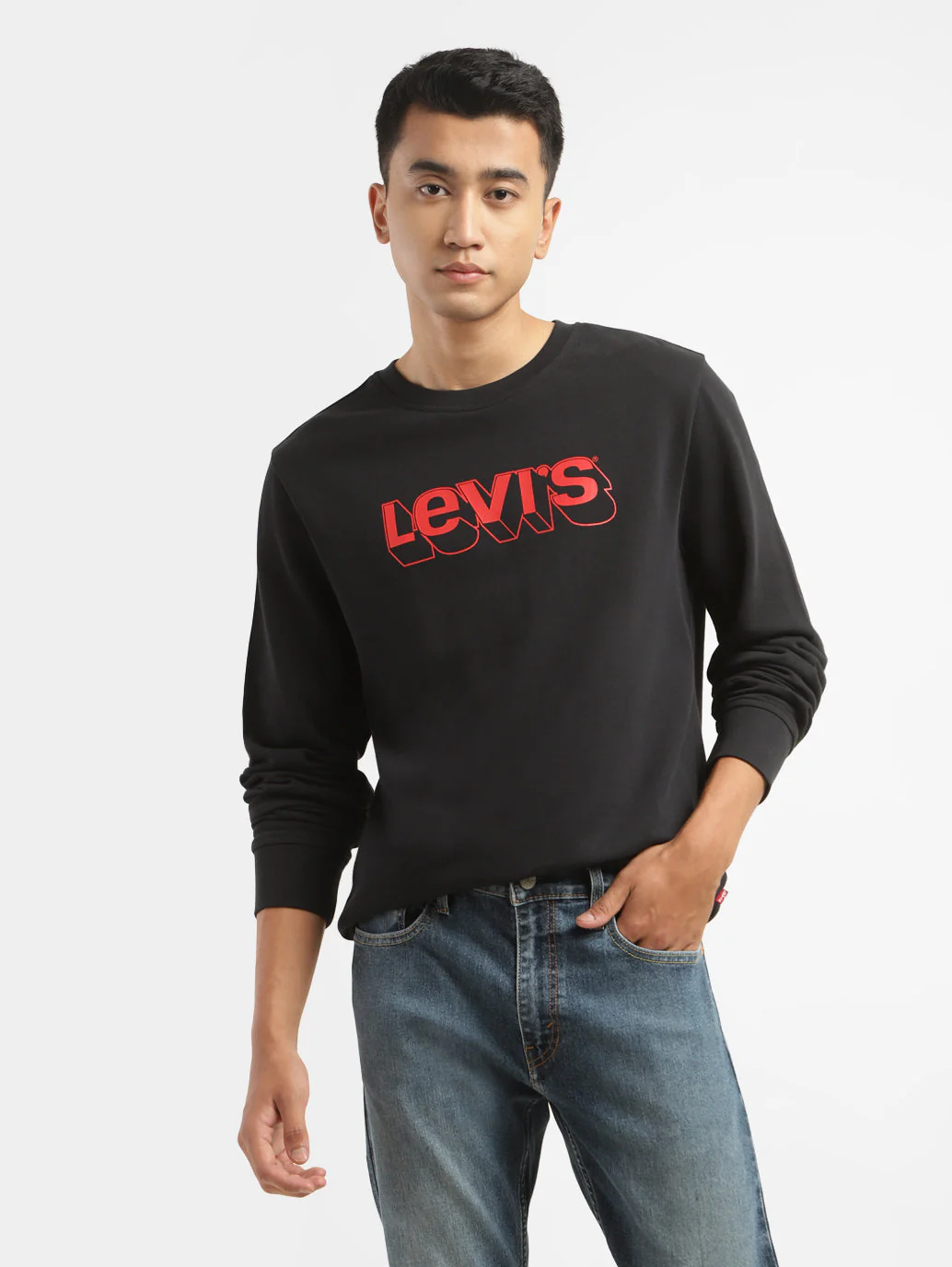 Men's Alphanumeric Black Crew Neck Sweatshirt - Image 2