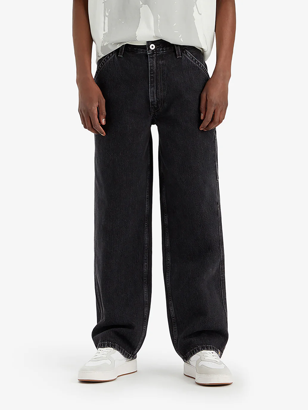 Men's Black Baggy Fit Mid Rise Jeans - Image 2