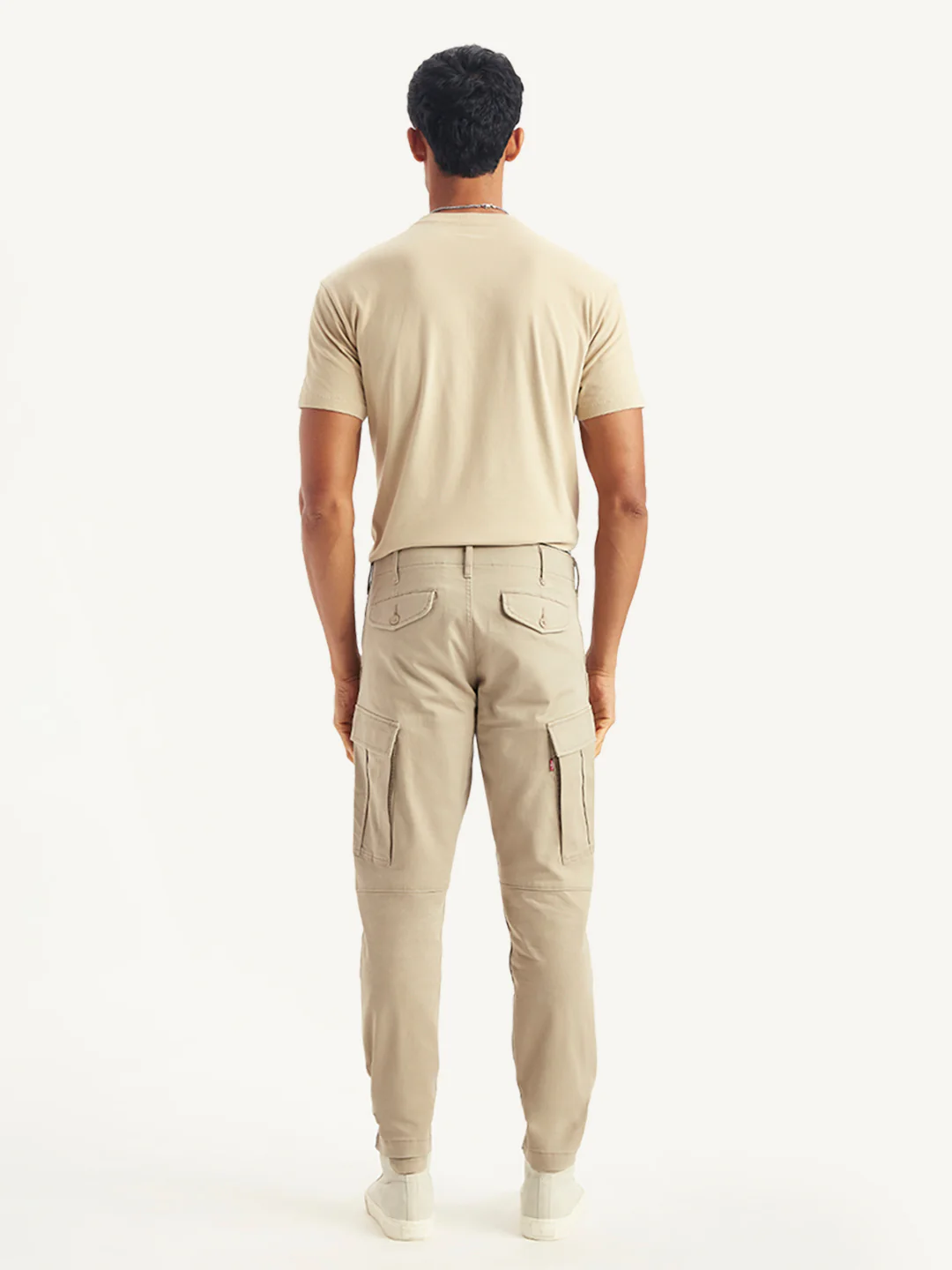 Men's Beige Slim Tapered Fit Cargo Trousers - Image 2