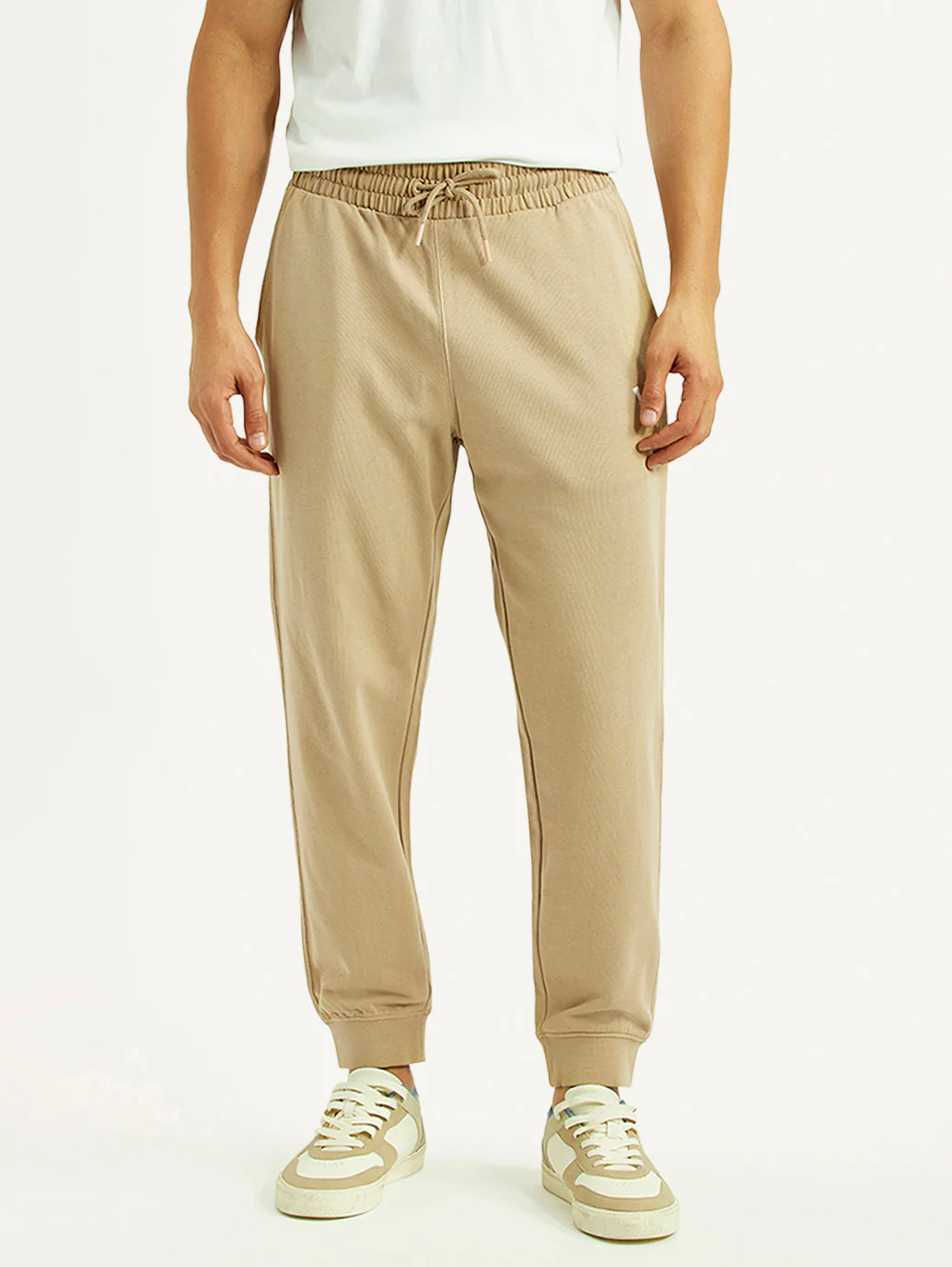 Men's Beige Solid Utility Joggers - Image 2