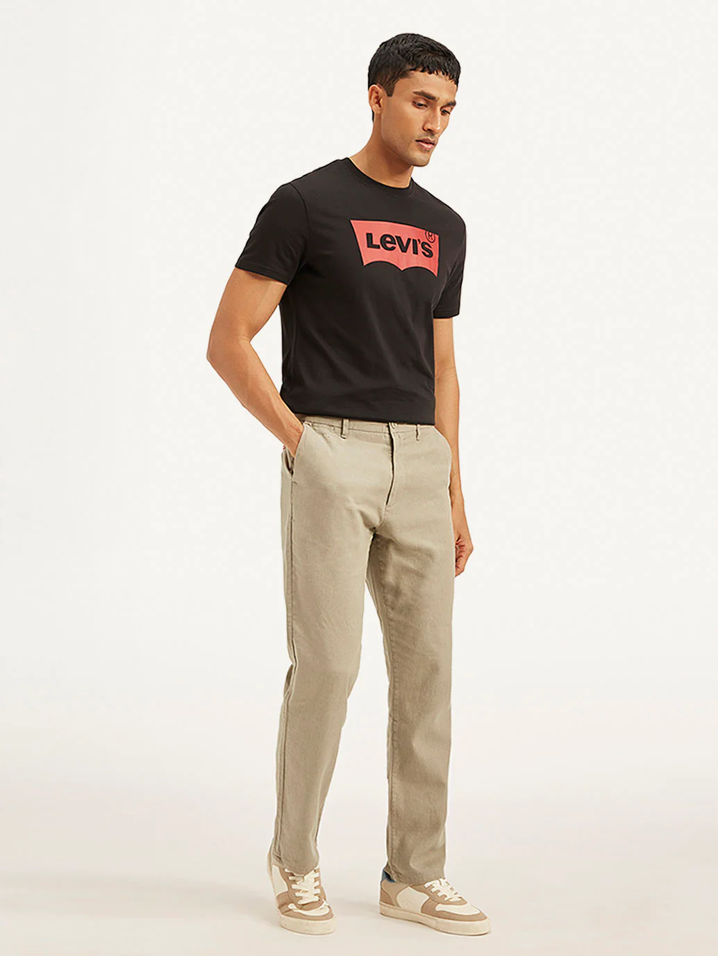Men's Beige Authentic Straight Fit Linen Chino Pants - Image 6