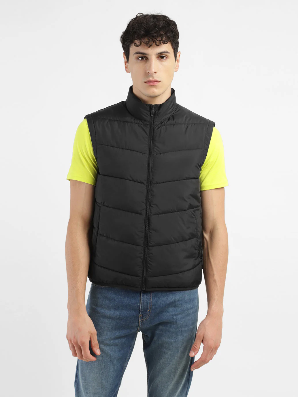 Men's Black High Neck Puffer Jackets - Image 2