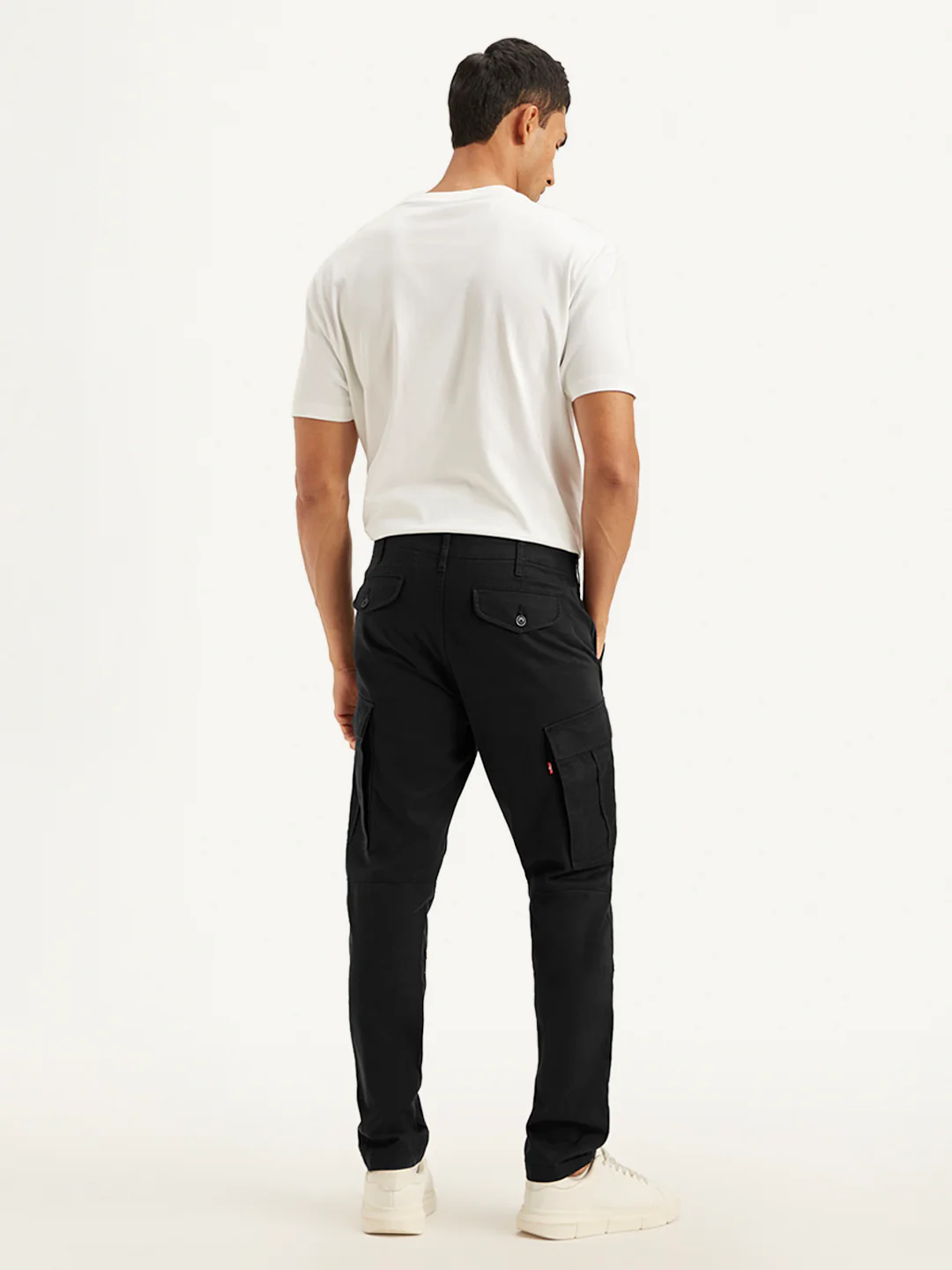 Men's Black Relaxed Fit Cargo Trousers - Image 2