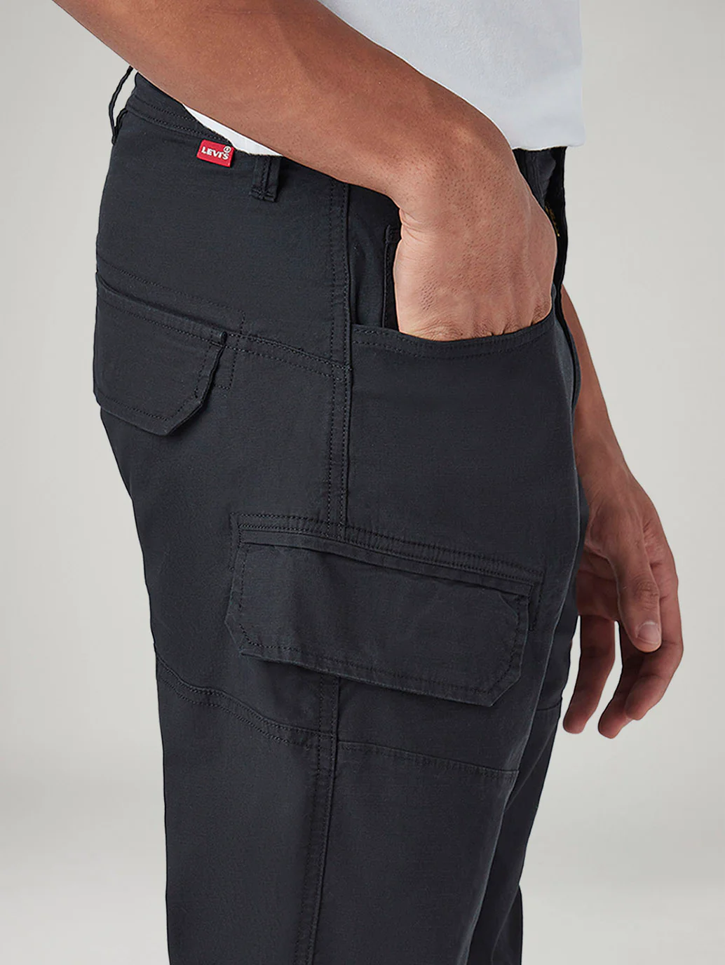 Men's Black Slim Fit Low Boll Zip Off Commuter Cargo Trousers - Image 5