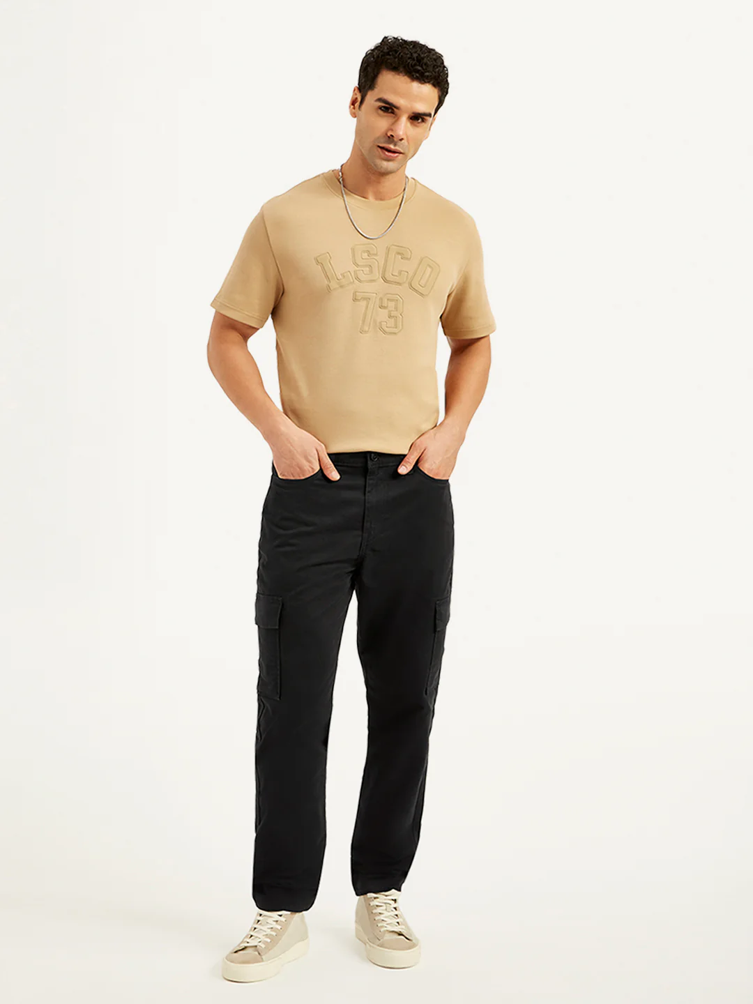 Men's Black Straight Fit Cargo Trousers - Image 2