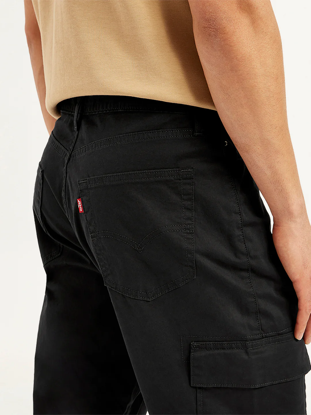 Men's Black Straight Fit Cargo Trousers - Image 5