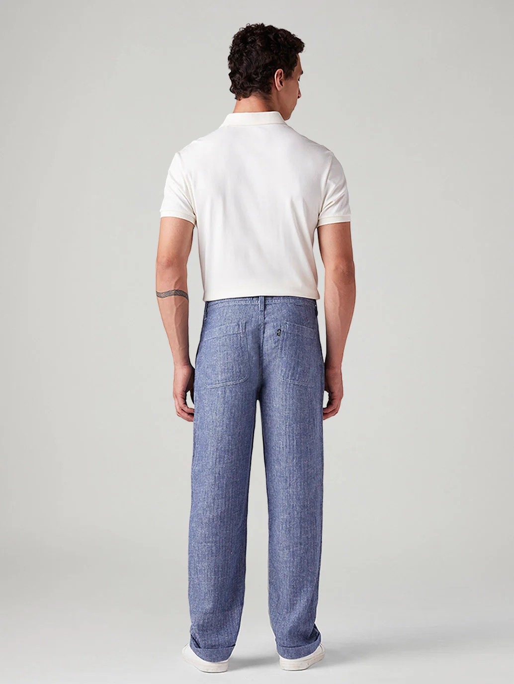 Men's Blue Loose Straight Fit Mid Rise Chinos - Image 4