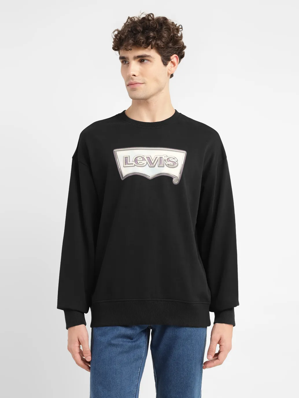 Men's Brand Logo Black Crew Neck Sweatshirt - Image 2