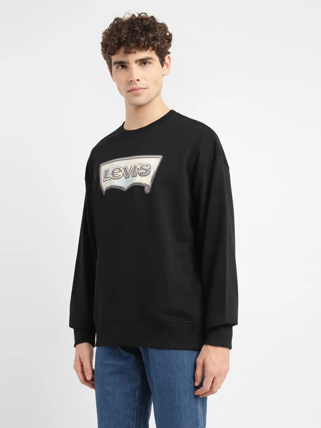 Men's Brand Logo Black Crew Neck Sweatshirt - Image 4