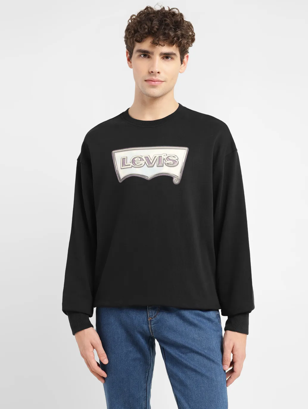 Men's Brand Logo Black Crew Neck Sweatshirt - Image 6