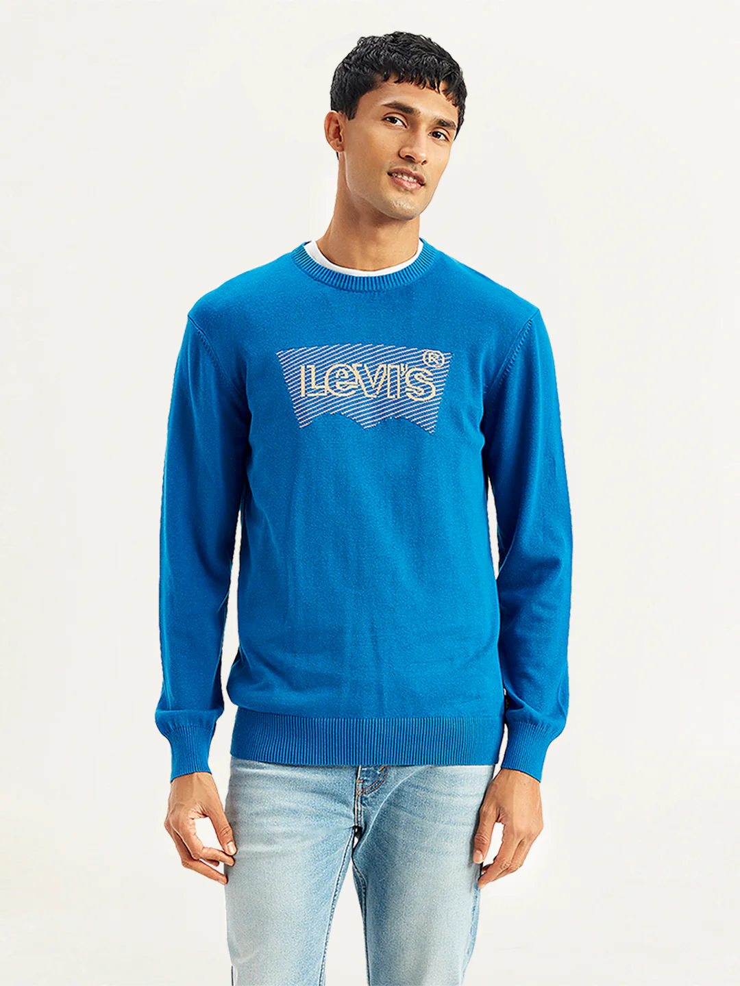 Men's Brand Logo Blue Crew Neck Sweater - Image 2