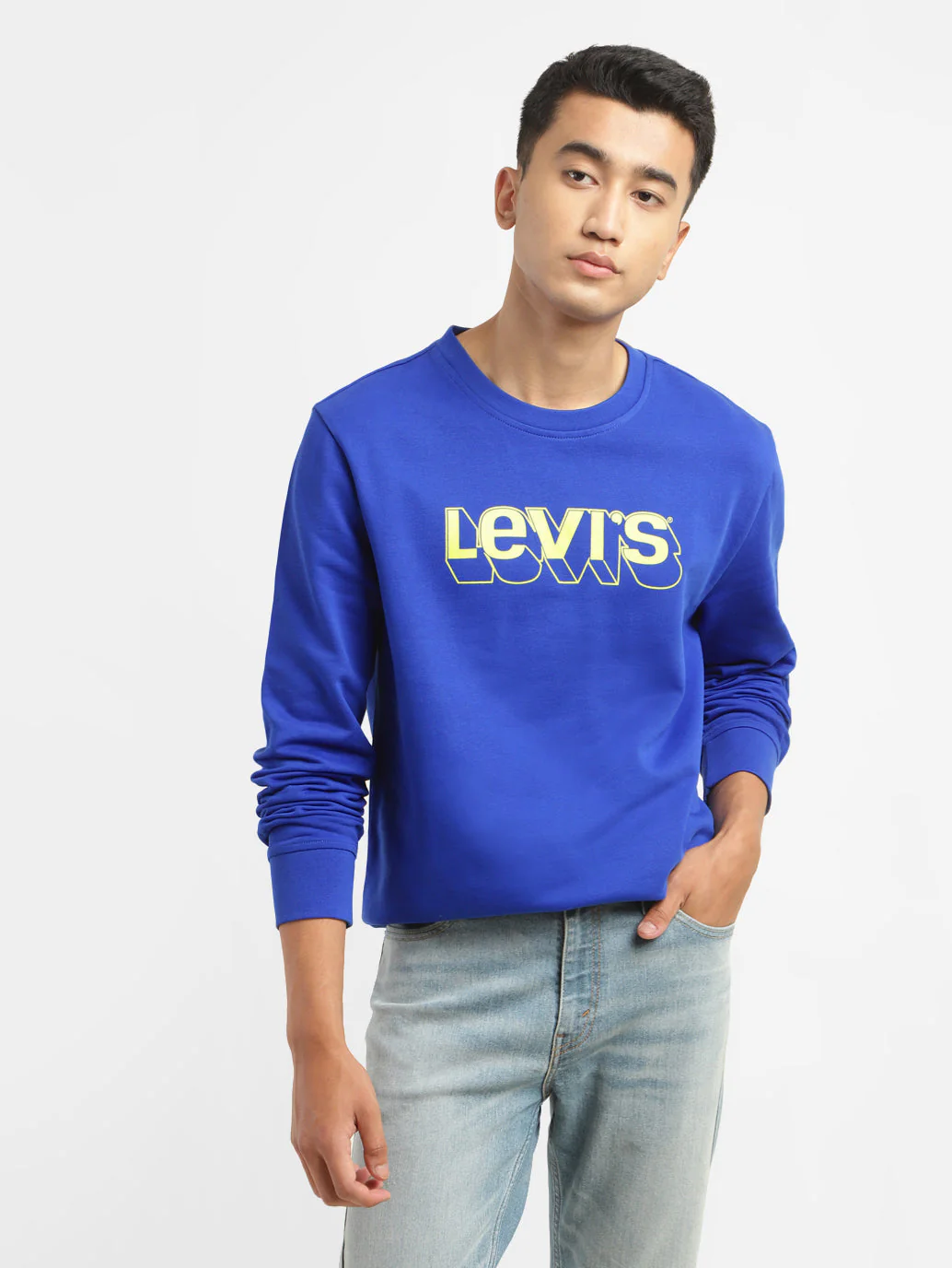 Men's Brand Logo Blue Crew Neck Sweatshirt - Image 2
