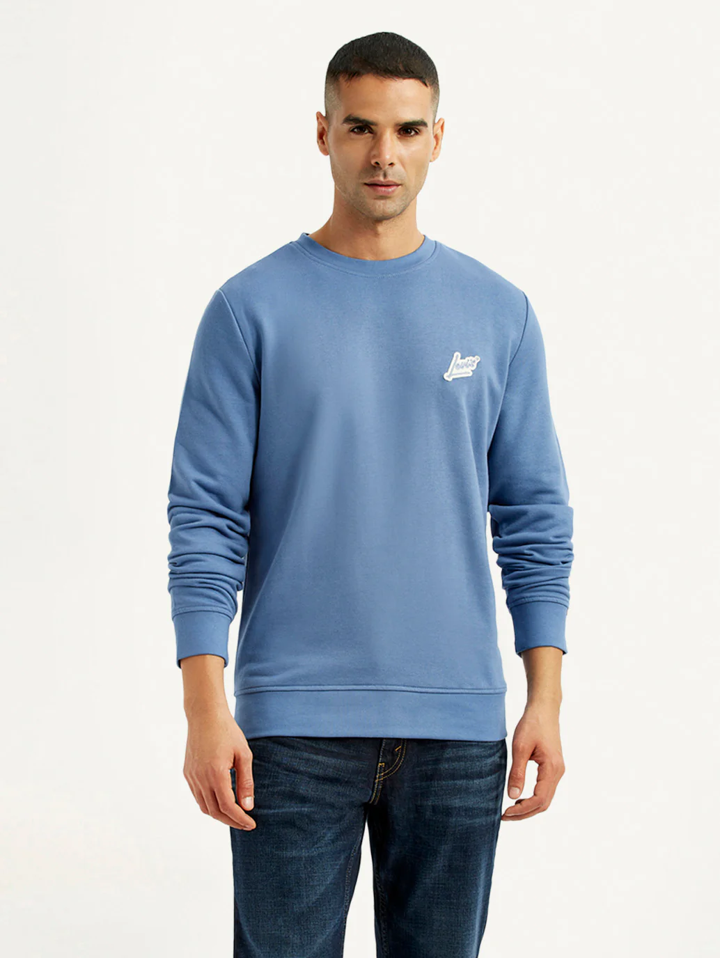 Men's Brand Logo Blue Crew Neck Sweatshirt - Image 5