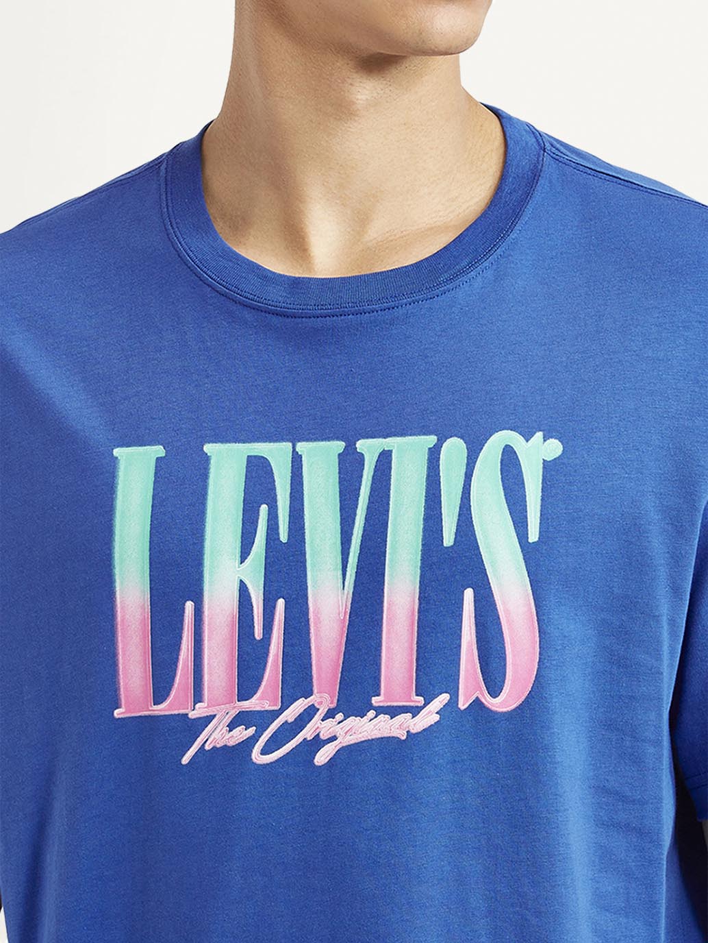 Men's Brand Logo Blue Crew Neck T-shirt - Image 4