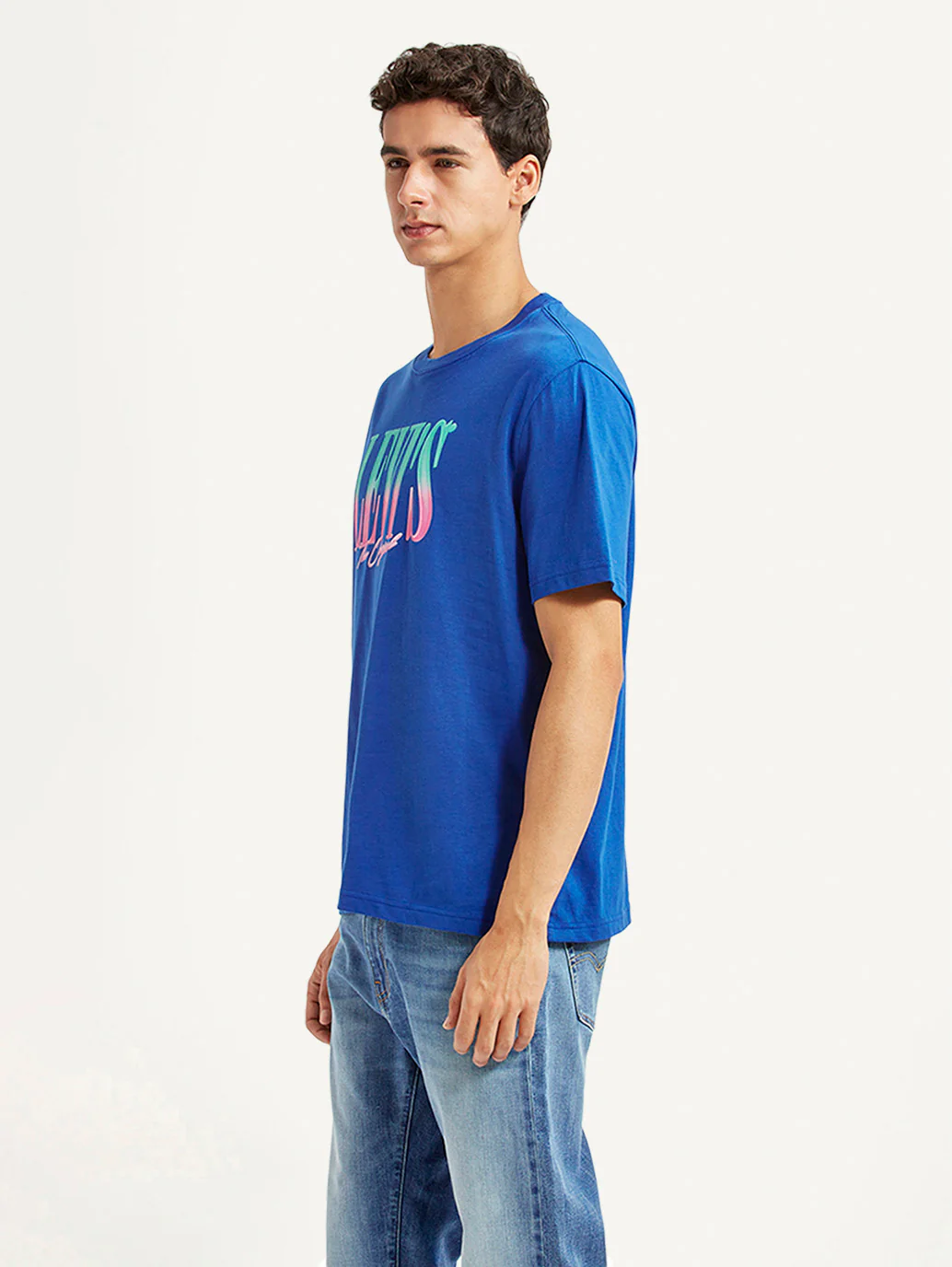 Men's Brand Logo Blue Crew Neck T-shirt - Image 5