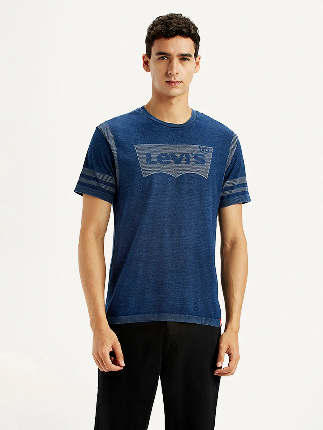 Men's Brand Logo Dark Blue Slim Fit Seamless T-shirt - Image 2