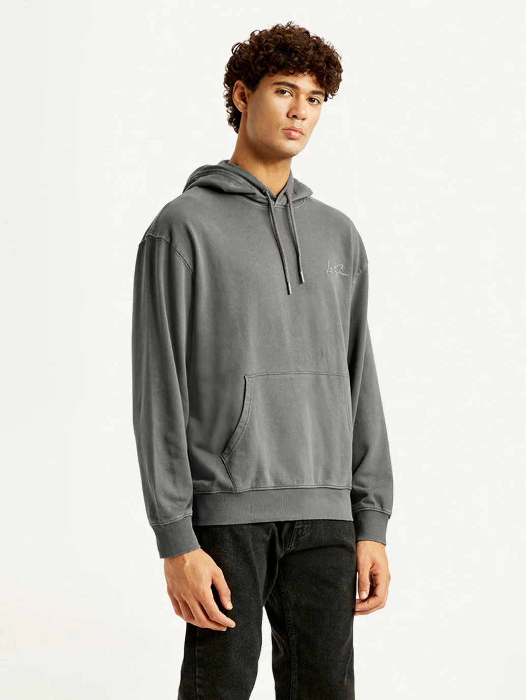 Men's Brand Logo Grey Hooded Sweatshirt - Image 5