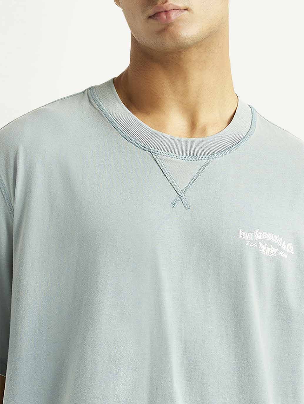 Men's Brand Logo Light Blue Crew Neck T-shirt - Image 4