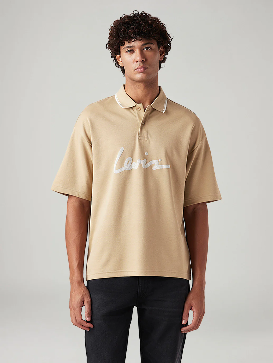Men's Brand Logo Loose Fit Polo T-shirt - Image 2