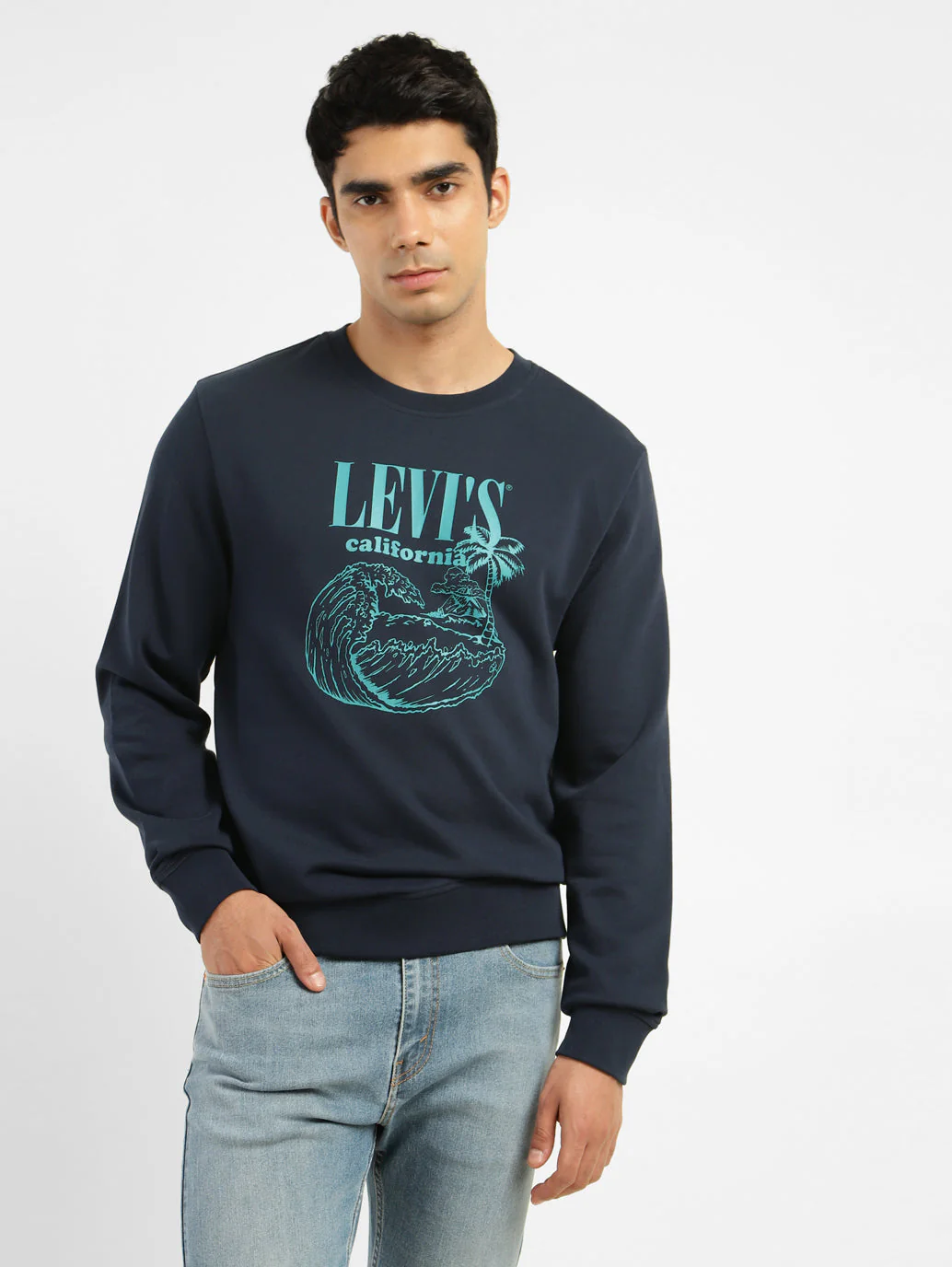 Men's Brand Logo Navy Crew Neck Sweatshirt - Image 2