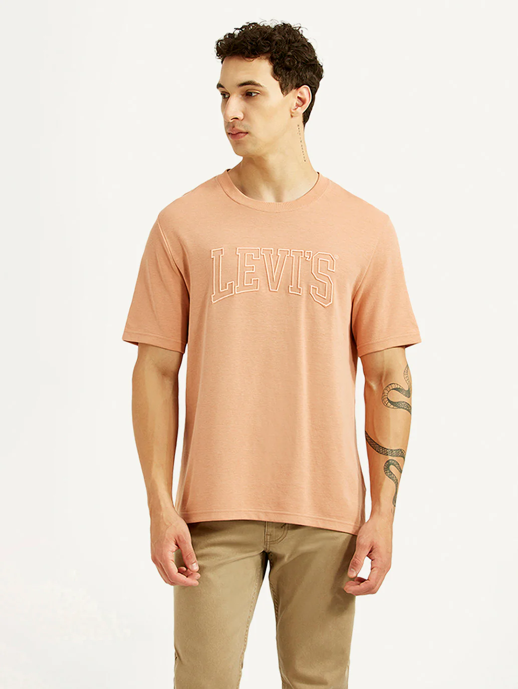 Men's Brand Logo Peach Crew Neck T-shirt - Image 5
