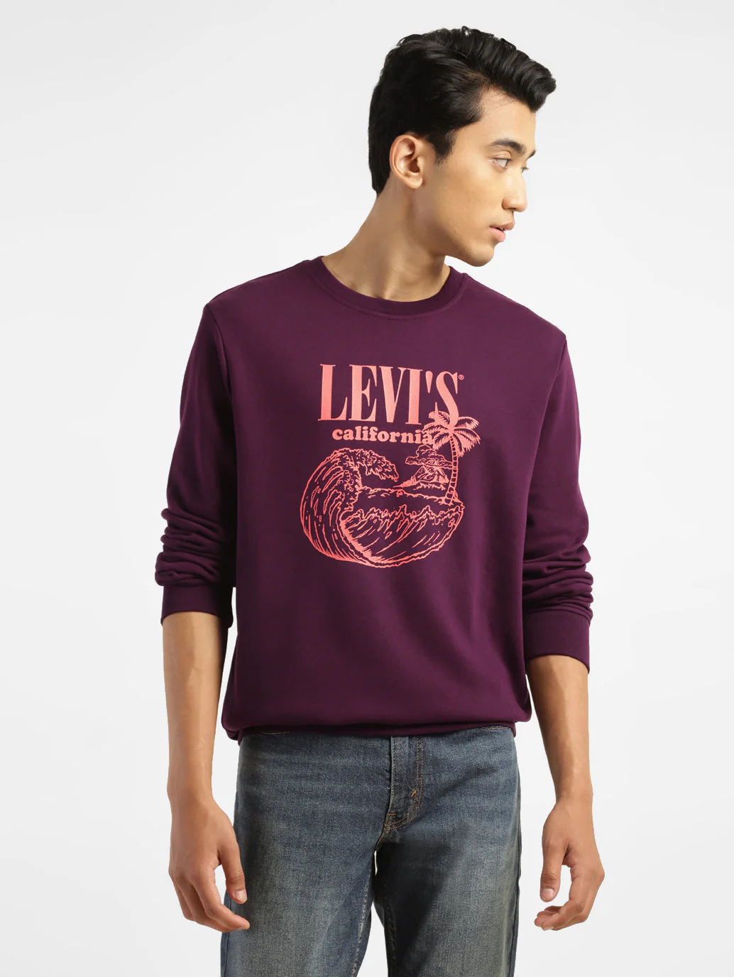 Men's Brand Logo Purple Crew Neck Sweatshirt - Image 2