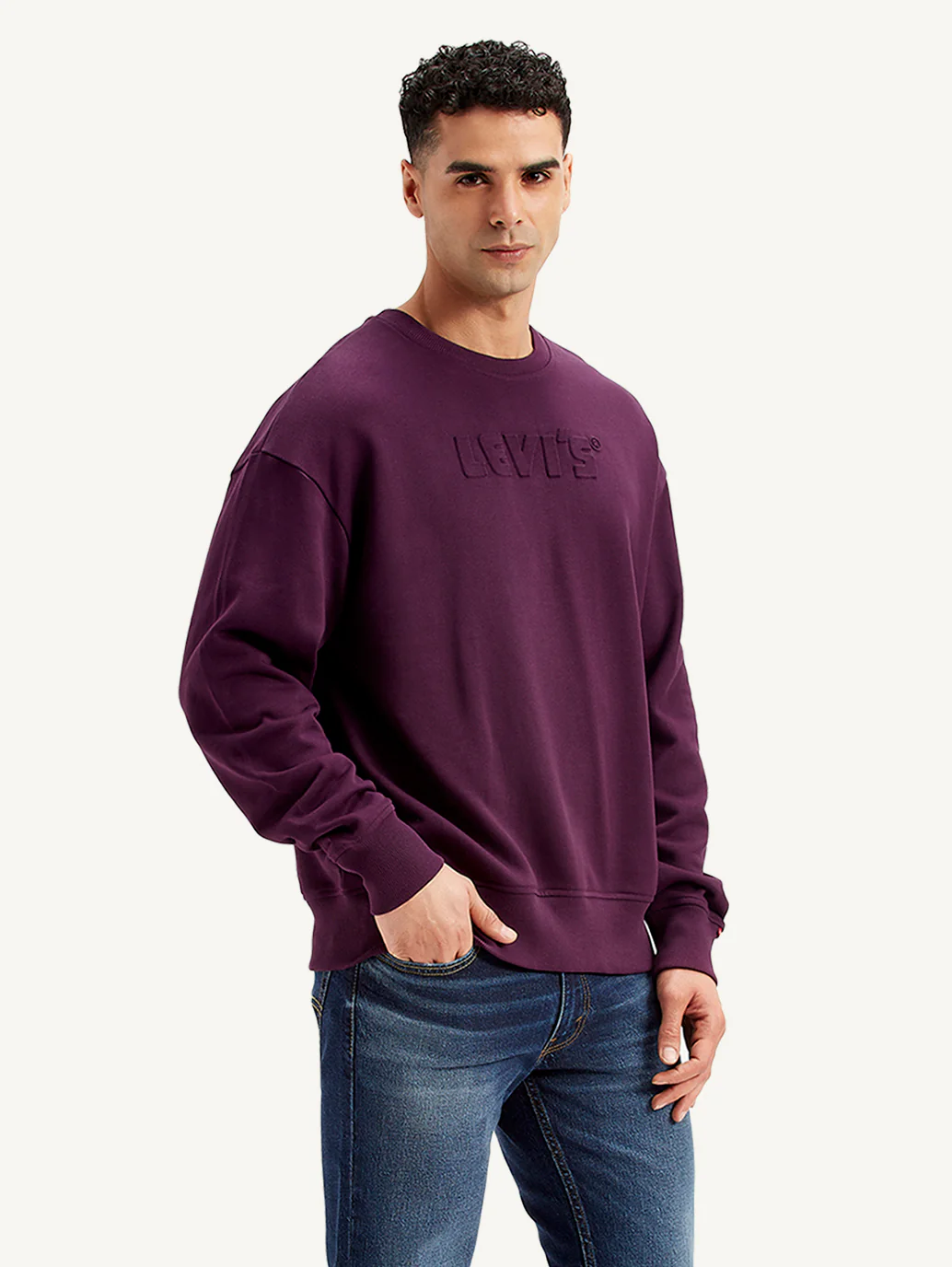 Men's Brand Logo Purple Crew Neck Sweatshirt - Image 6