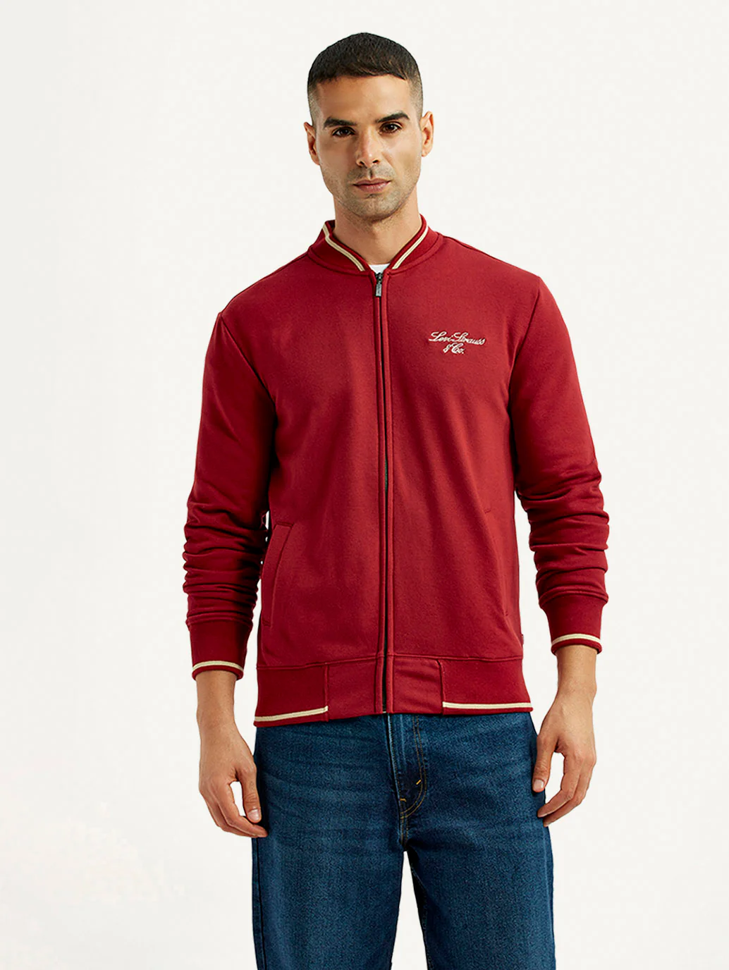 Men's Brand Logo Red Collar Neck Sweatshirt - Image 2