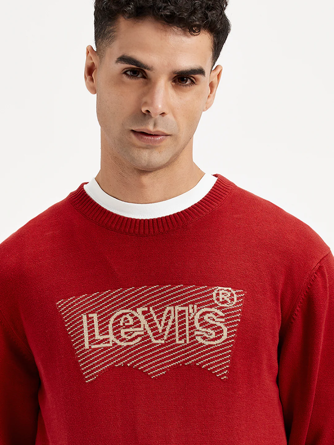 Men's Brand Logo Red Crew Neck Sweater - Image 5