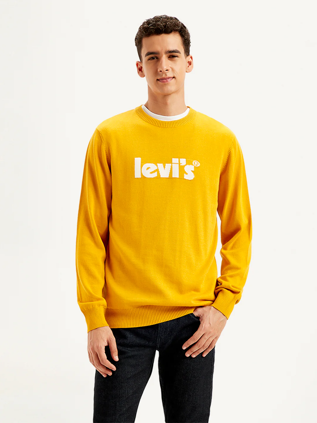 Men's Brand Logo Yellow Crew Neck Sweater - Image 2