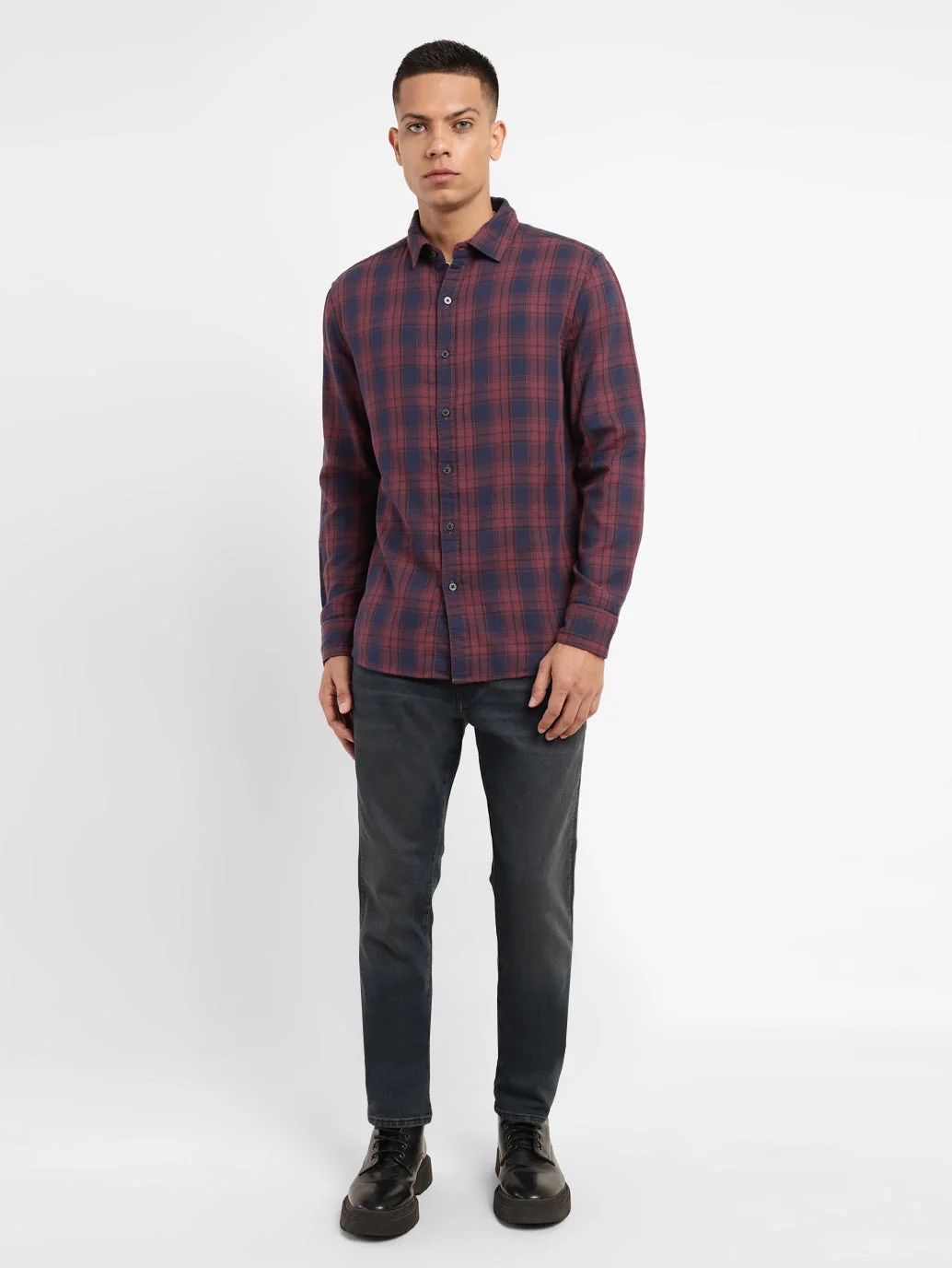 Men's Checkered Spread Collar Shirt - Image 6
