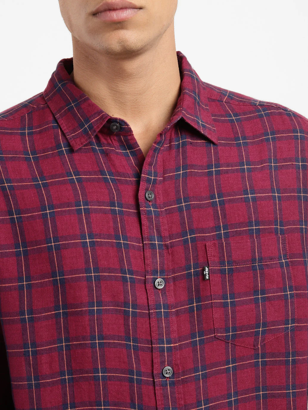Men's Checkered Spread Collar Linen Shirt - Image 5
