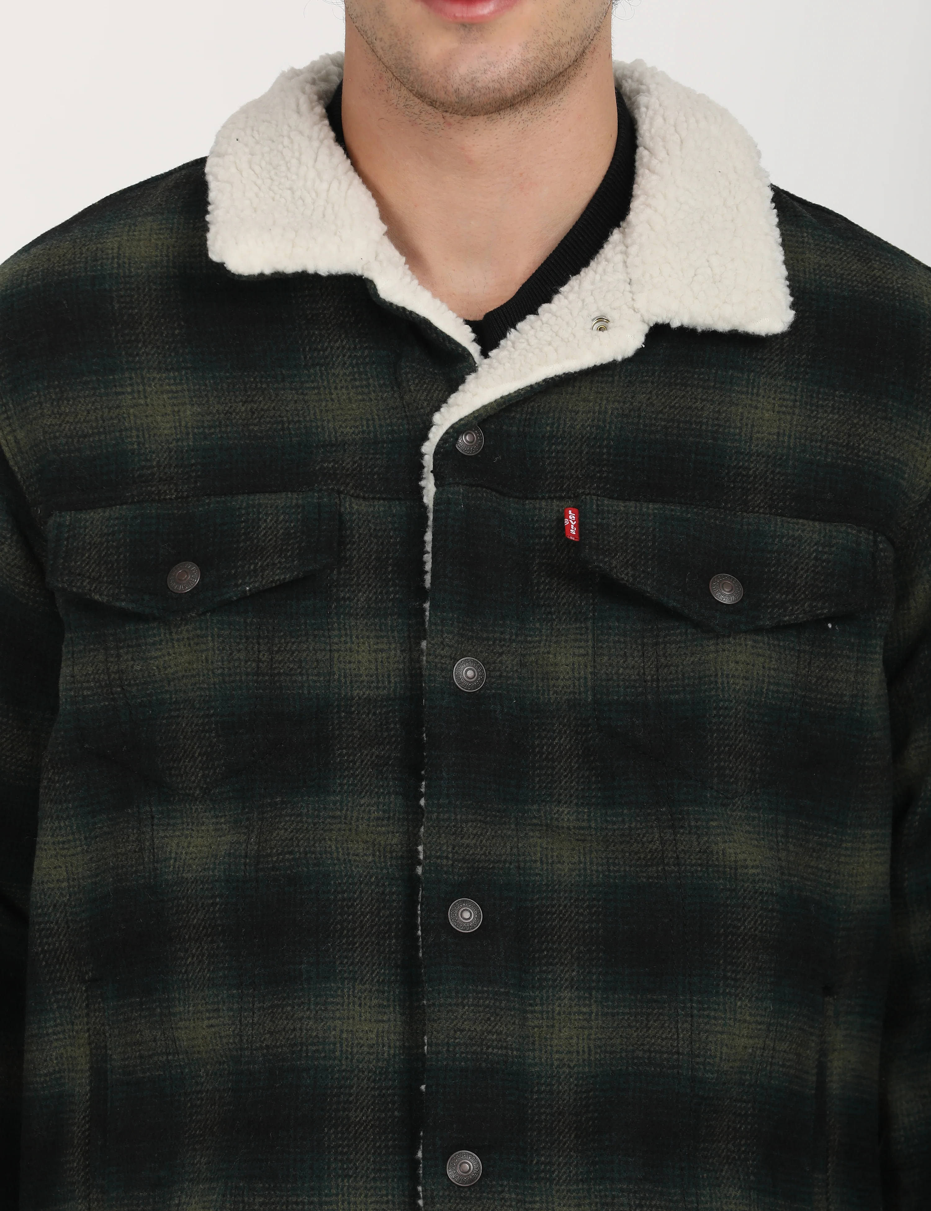 Men's Checkered Green Spread Collar Tailored Jacket - Image 3