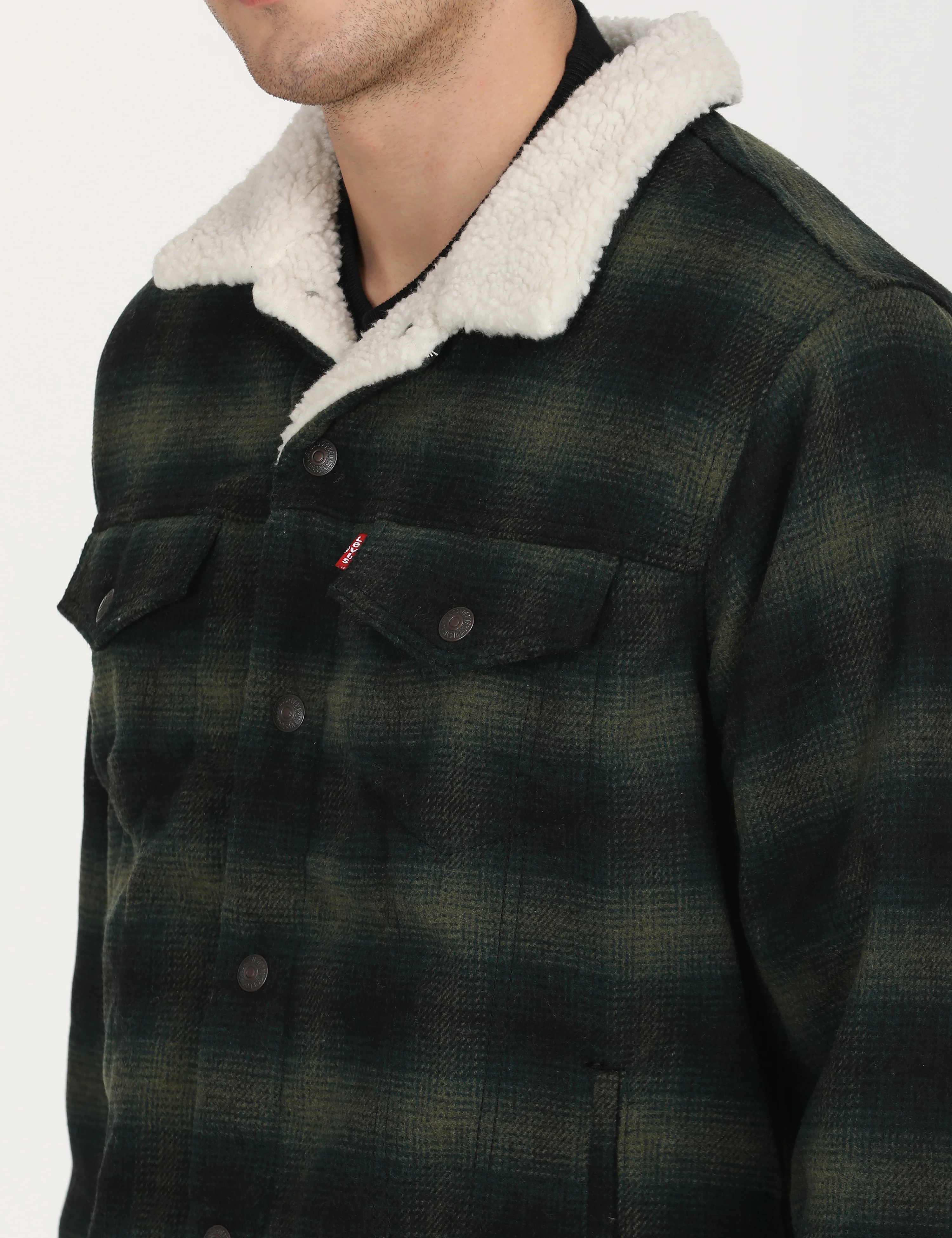Men's Checkered Green Spread Collar Tailored Jacket - Image 4