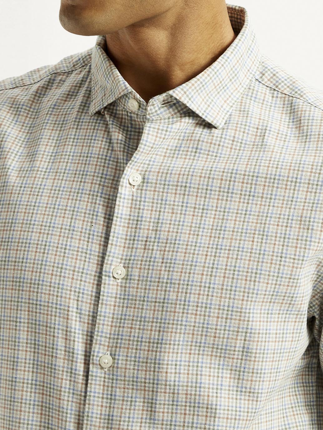 Men's Redloop Checkered Beige Slim Fit Shirt - Image 5