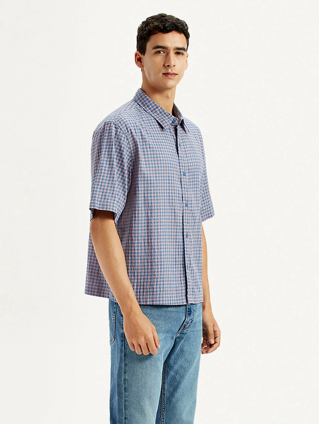 Men's Checkered Blue Boxy Shirt - Image 4