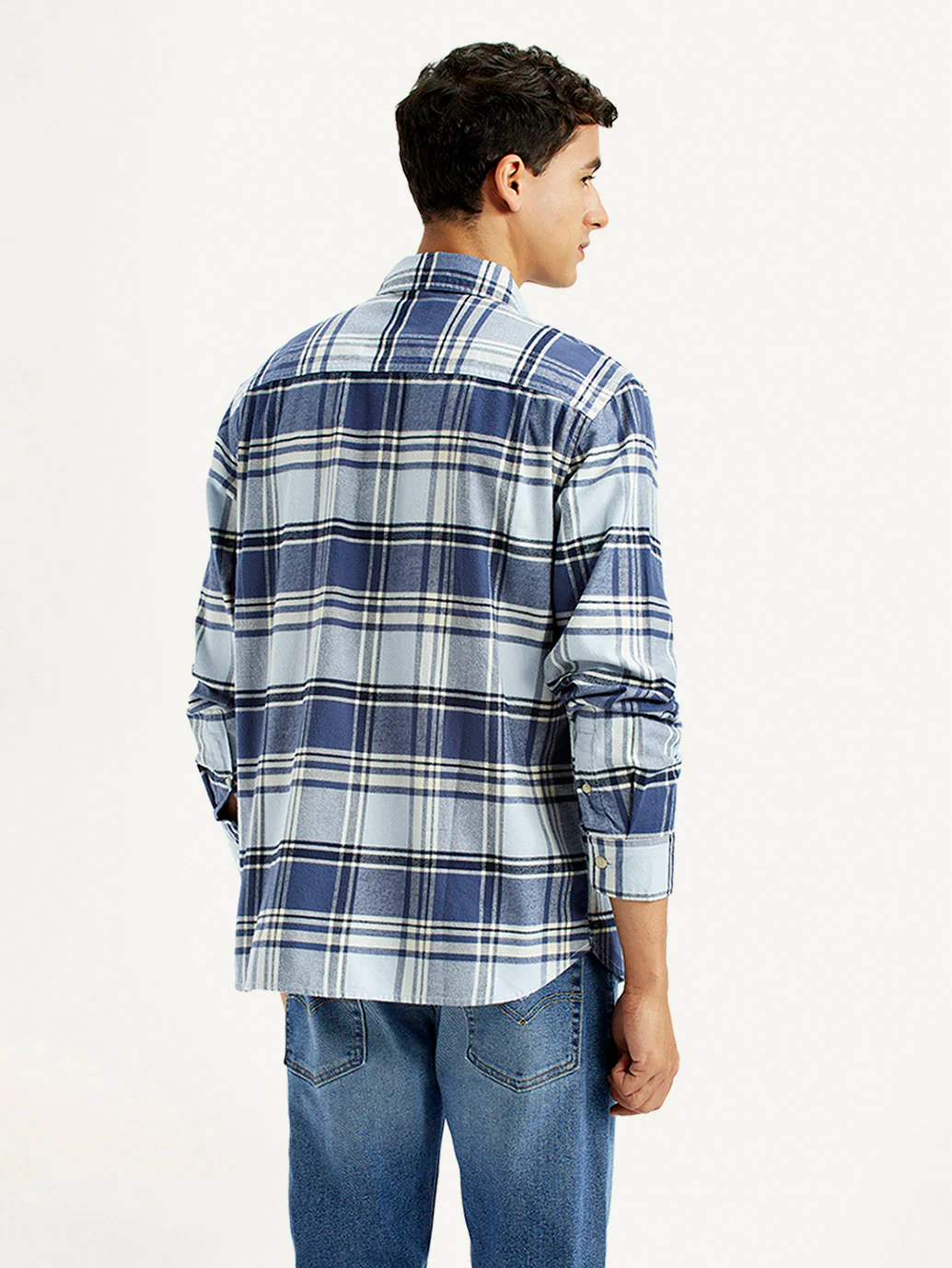 Men's Checkered Blue Flannel Shirt - Image 2